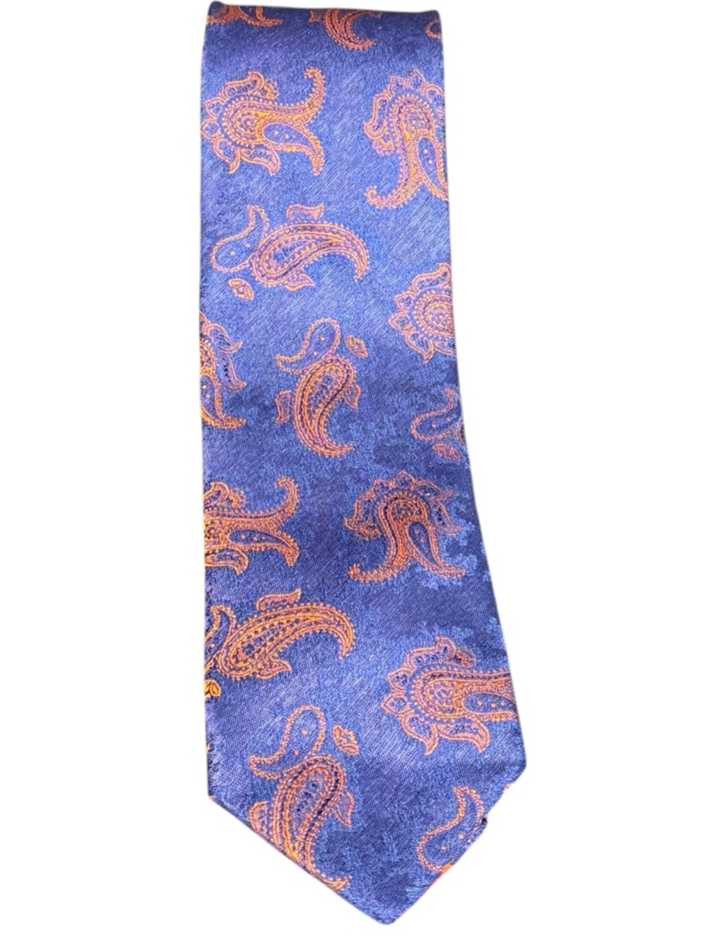 NWT Italo Ferretti 7-Fold Silk Necktie Navy Orange Paisley Hand Made Italy